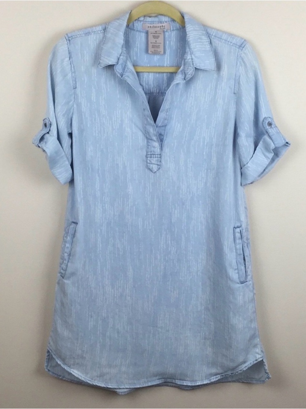 Philosophy Light Blue Roll-Tab Shirt Midi Dress
